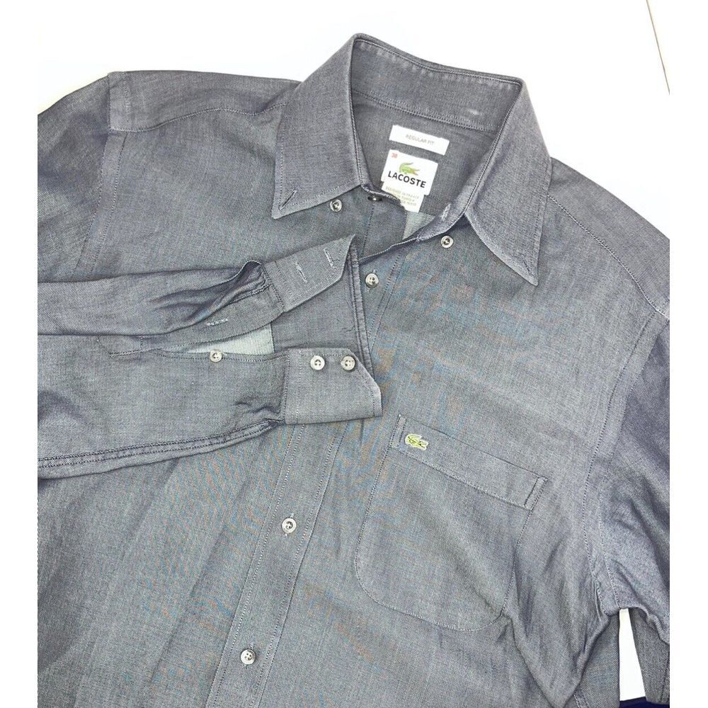 Lacoste Men's Regular Fit 38 (Medium) Dark Gray Long Sleeve Button Front Shirt